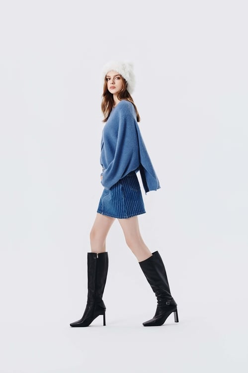 V-neck Batwing Sleeve Knit Top,Knitted