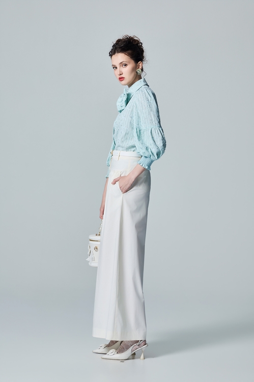 Bow Collar Floral Detail Blouse,Embroidered,Embroidered