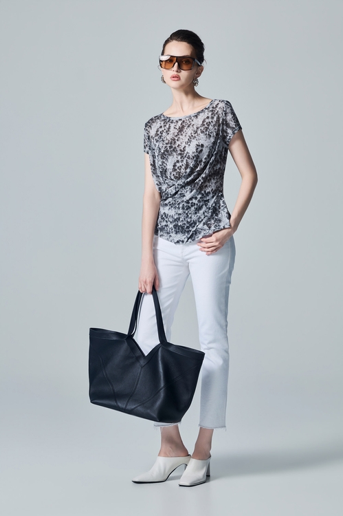 Charcoal Leopard Ink Print Style Criss Cross Top,,Charcoal Leopard Ink Print Style Criss Cross Top,Tops,Embroidered,White tops,Season (AW) Look,Blouses,Jackets,Outerwear,Season (AW) Look,Blazers,Denim,Jeans,Season (AW) Look,pants,Tops,Round neck tops,Season (AW) Look,Knitted,Knitted tops