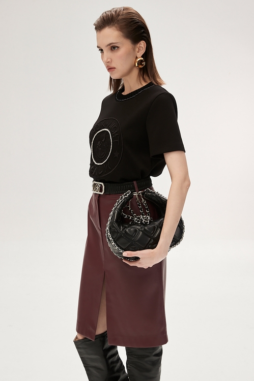 Front Embroidered Logo Short Sleeve Tee,Embroidered tops