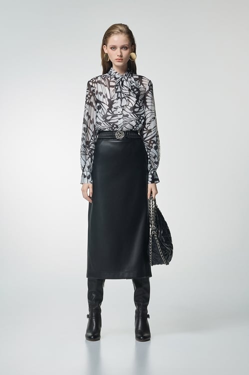 Butterfly Motif Scarf Collar Top,Office Looks