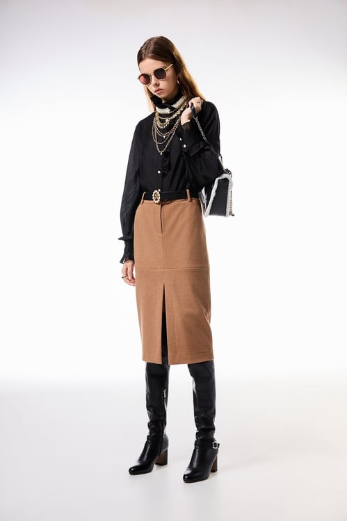 Ruffle With Pearl Detail Blouse,Black tops,black tops