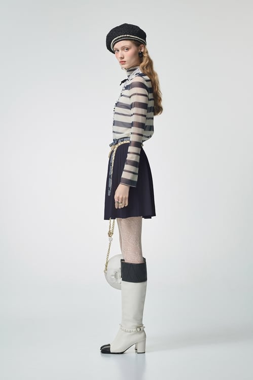 Navy Stripe Turtleneck Top,Tops