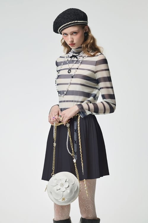 Navy Stripe Turtleneck Top,Tops