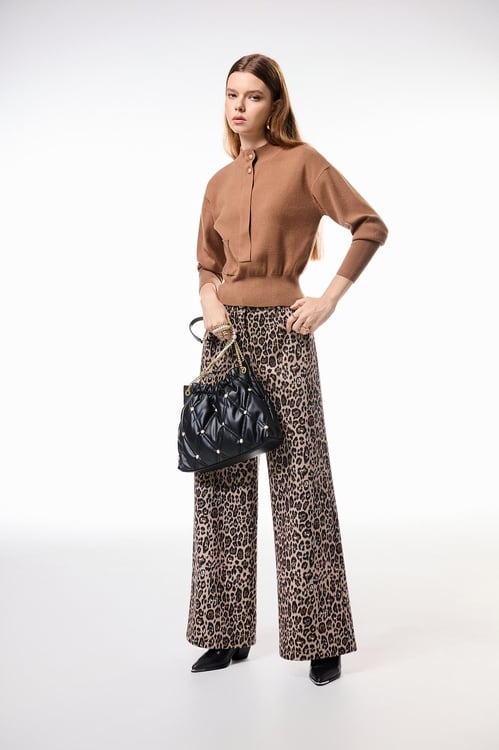 Patch Pocket Long Sleeve Knit Top,Knitted