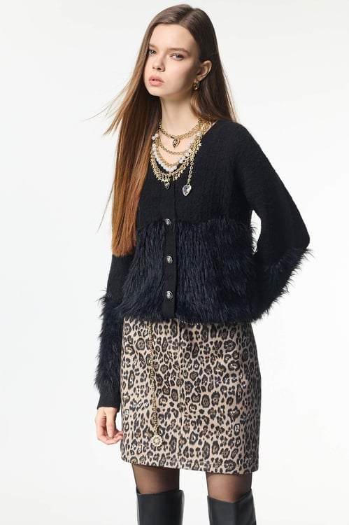 Faux Fur Detail Knit Top,Knitted