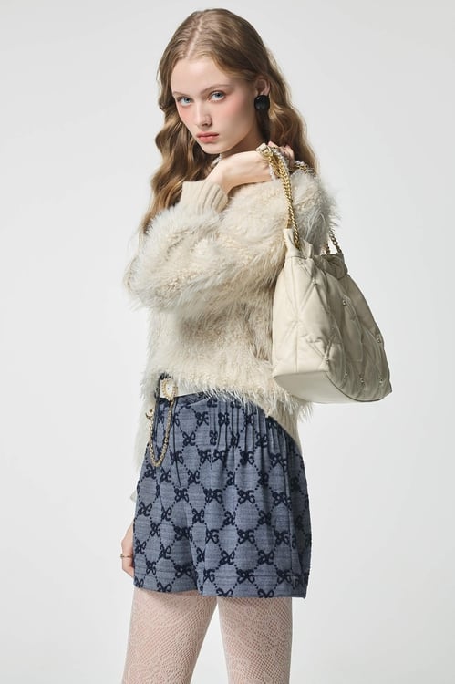 V-neck Fringe Knit Top,Tops