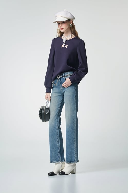 Hollow Out Bow Detail Navy Top,bows