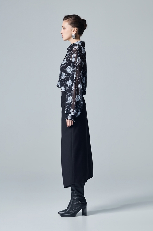 Rose Print Pleated Chiffon Blouse,Chiffon