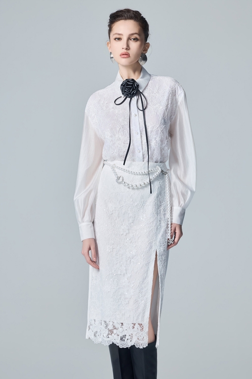 Long Sleeve Lace Blouse,White tops,White tops