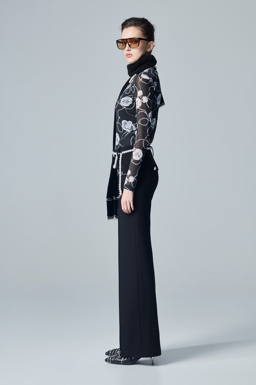 Rose Print Turtleneck Long Sleeve Top,Mesh tops