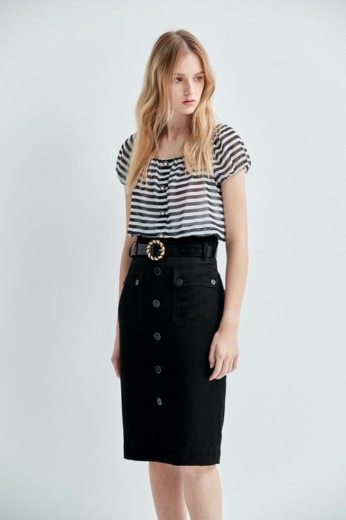 Short Sleeve Black Stripe Top,Chiffon