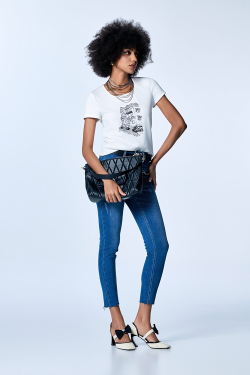 Embroidery Graphic Short Sleeve Tee,U-Neck T shirts