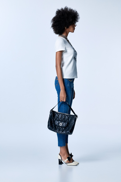 Embroidery Graphic Short Sleeve Tee,U-Neck T shirts