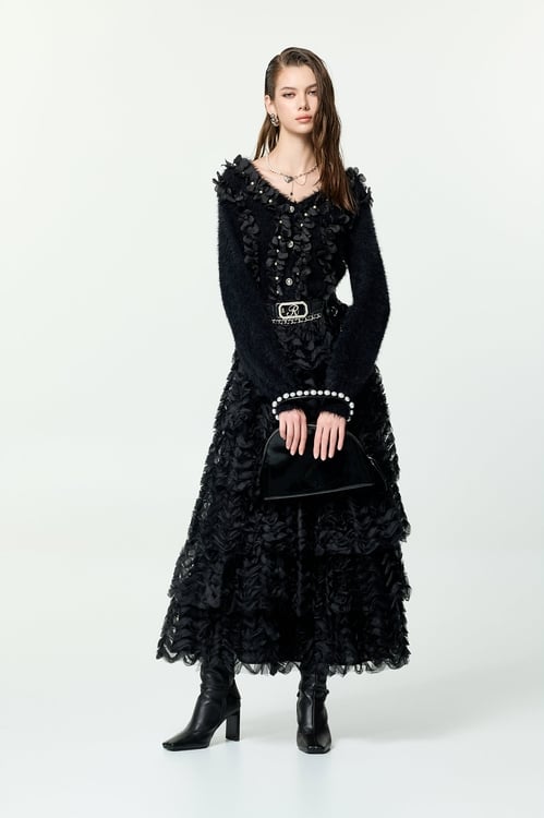 3-D Floral Detail Faux Fur Knit Top,,3-D Floral Detail Faux Fur Knit Top,Tops,Season (AW) Look,Knitted,black tops,Jackets,Outerwear,Season (AW) Look,Black outerwear,Tops,Season (AW) Look,black tops,Tops,pearl,Season (AW) Look,Knitted,Knitted tops,black tops