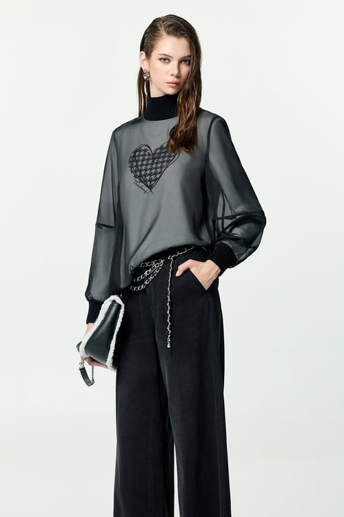 Heart Motif Print Turtleneck Top,,Heart Motif Print Turtleneck Top,Tops,Season (AW) Look,Knitted,black tops,Jackets,Outerwear,Season (AW) Look,Black outerwear,Tops,Season (AW) Look,black tops