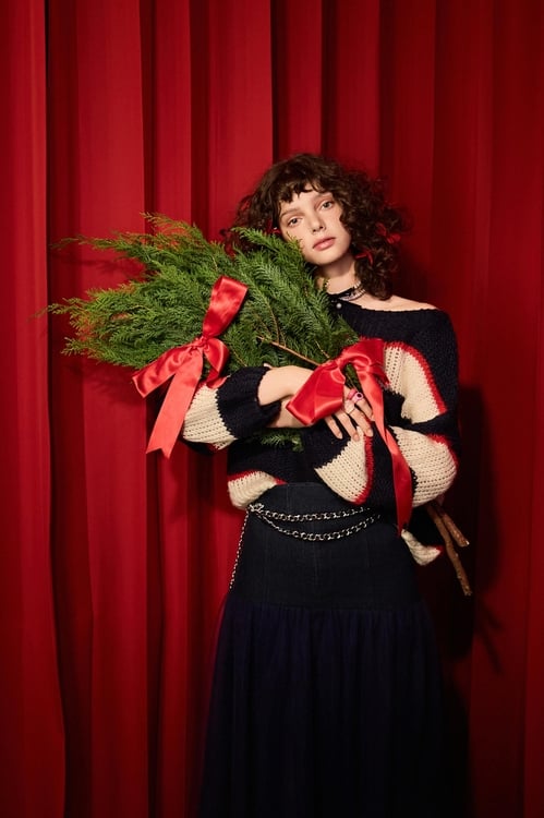 Wide Navy Stripe Knit Top,Valentine