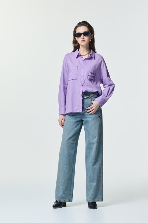 Patch Pocket Lavender Blouse,Blouses