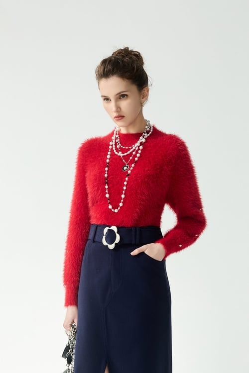 Chilli Red Stand Collar Knit Top,Season (AW) Look