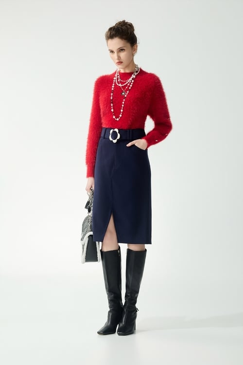 Chilli Red Stand Collar Knit Top,Season (AW) Look