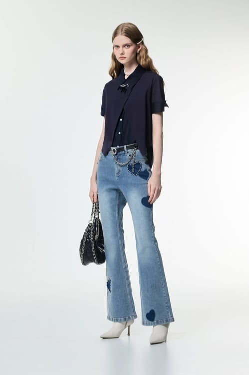 Short Sleeve Fake Two Piece Top,Tops