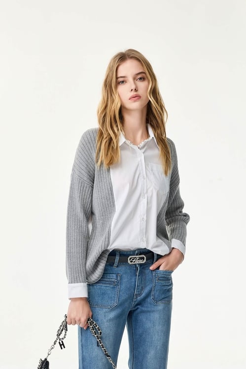 Woven Knit Combo Blouse,Blouses