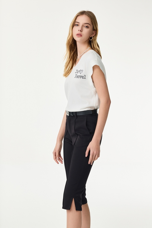 Embroidered Slogan Tee,Embroidered tops
