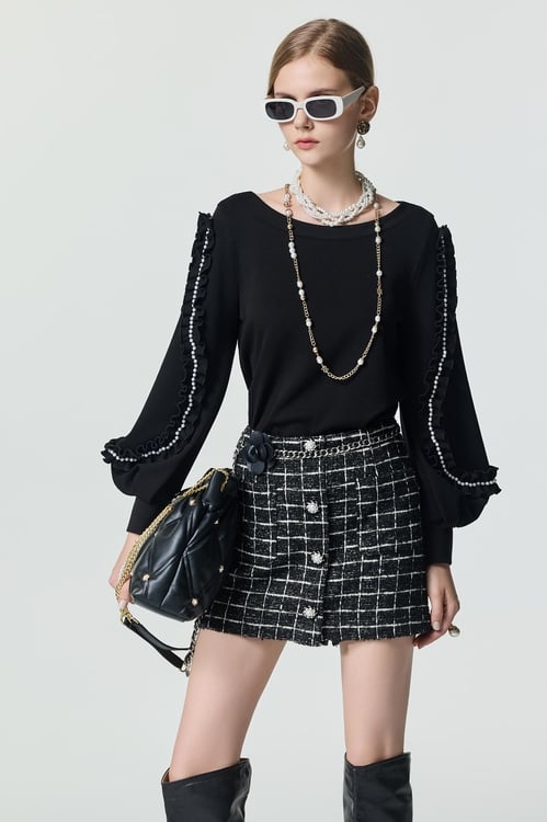 Ruffle trim Sleeve Detail Black Top,,Ruffle trim Sleeve Detail Black Top,Jackets,Outerwear,Season (SS) Look,White outerwear,bows,sleeveless tops,Season (SS) Look,sleeveless tops,Knitted,Knitted tops,Black tops,Dresses,Season (SS) Look,pearl,Knitted,Jackets,Outerwear,Season (SS) Look,Knitted,Knitted coats,Black outerwear,Tops,Season (SS) Look,pearl,black tops