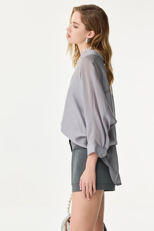 Grey Oversize Long Sleeve Blouse,Season (SS) Look