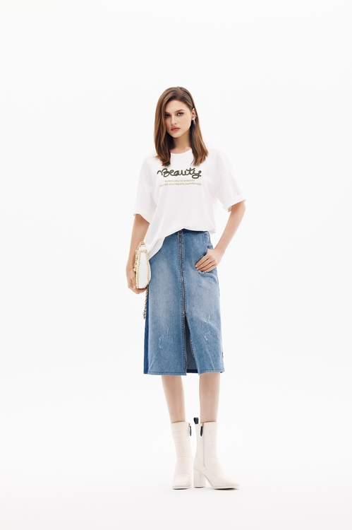 Front Slogan Oversize Tee,White tops,White tops