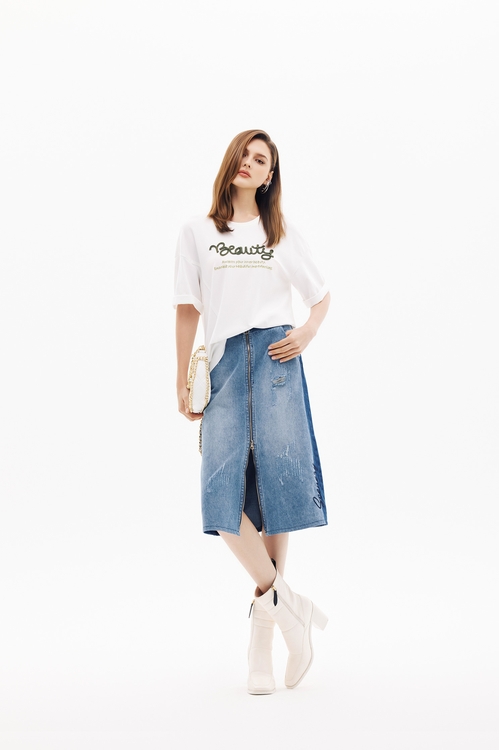 Front Slogan Oversize Tee,White tops,White tops