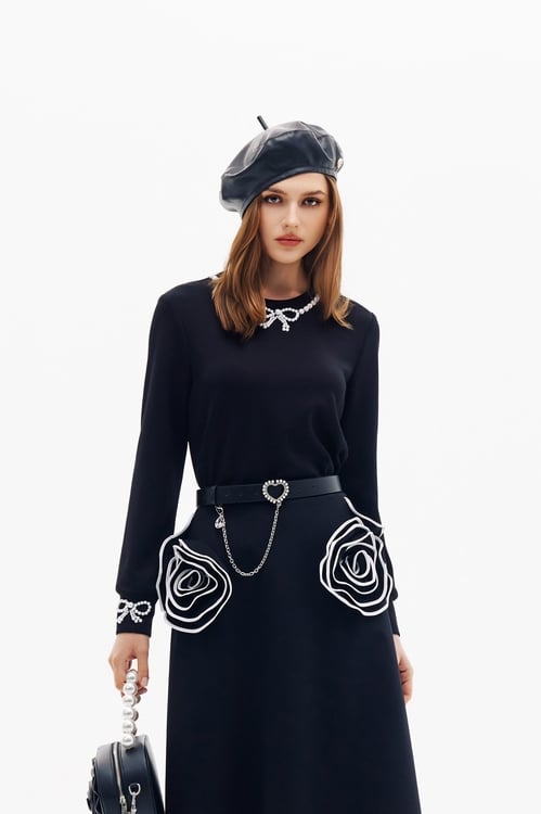 Pearl Applique Detail Long Sleeve Top,,Pearl Applique Detail Long Sleeve Top,Office Looks,Season (SS) Look,Valentine,Midi skirts,Black skirts,Office Looks,Culottes,Season (SS) Look,Party Looks,pearl,pants,Black pants,Dresses,bestselling,Season (SS) Look,Black dresses,Office Looks,Tops,bestselling,Season (SS) Look,pearl,simple outfits,Valentine,bows,black tops