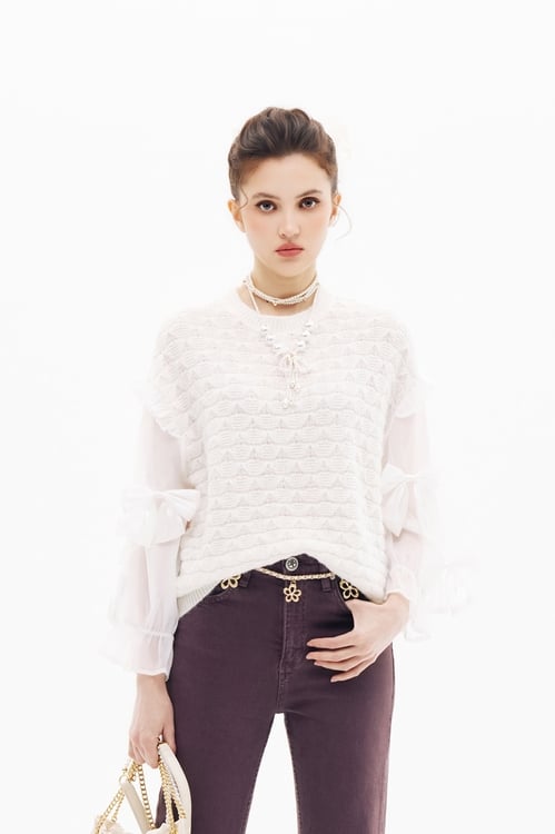 Bow Detail Sleeve Knit Top,bows