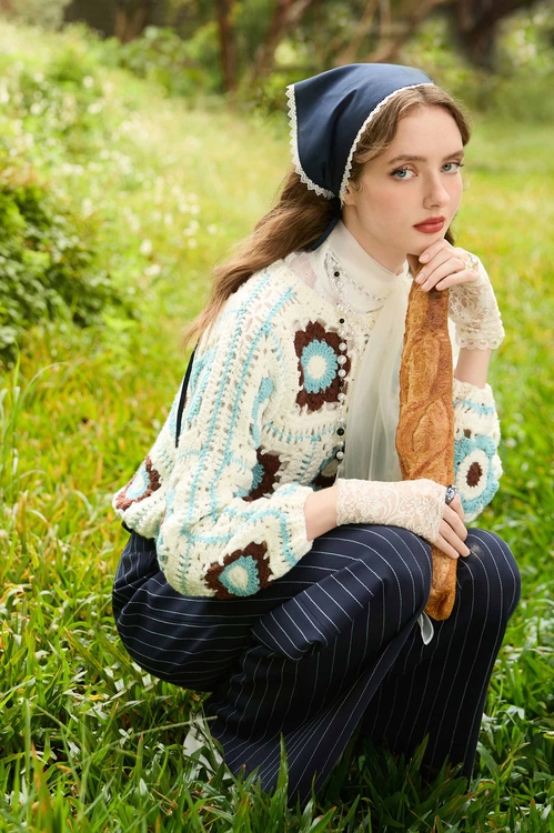 Kaleidoscope Hand Knit Detail Top,Knitted