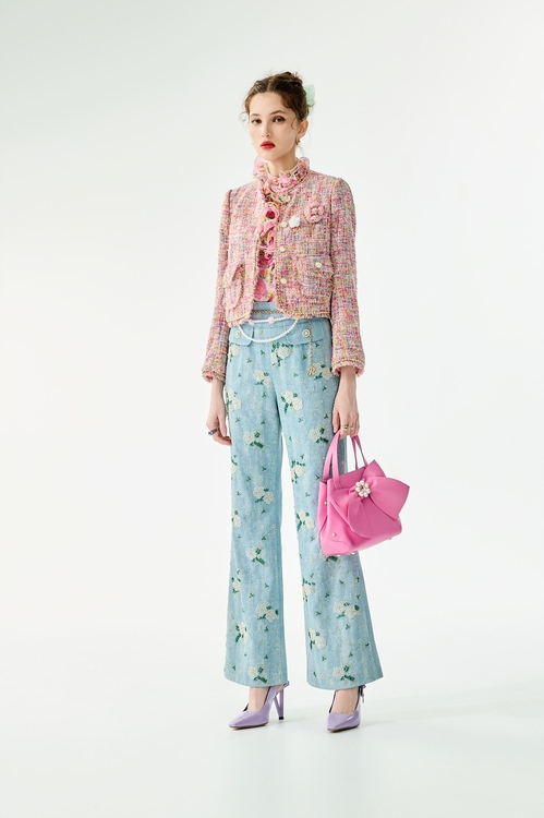 Floral Brooch Tweed Jacket,,Floral Brooch Tweed Jacket,Season (SS) Look,Mesh fabric,Midi skirts,Jackets,Outerwear,Season (SS) Look