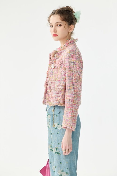 Floral Brooch Tweed Jacket,,Floral Brooch Tweed Jacket,Season (SS) Look,Mesh fabric,Midi skirts,Jackets,Outerwear,Season (SS) Look