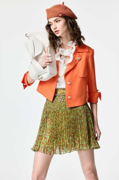 Crop Button Front Linen Blazer,Blazers