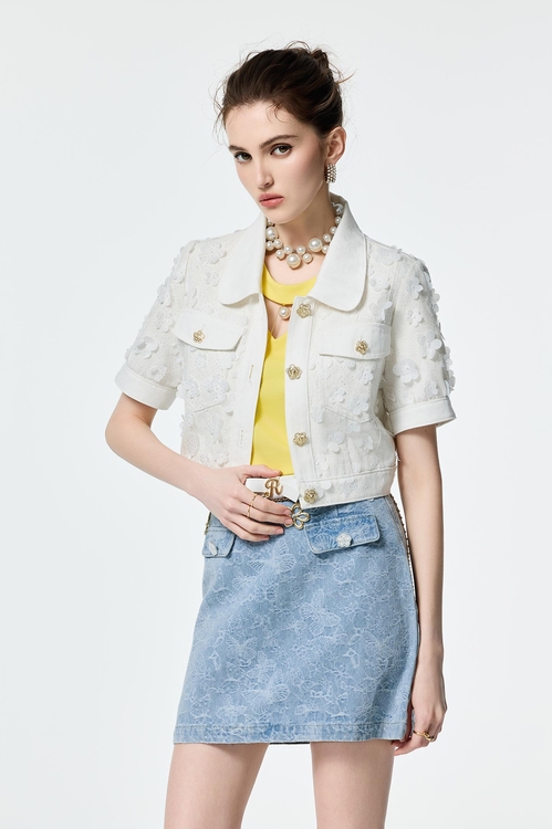 Denim Outerwear With Sequin Floral Detail,Denim Jackets