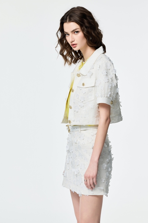 Denim Outerwear With Sequin Floral Detail,Denim Jackets