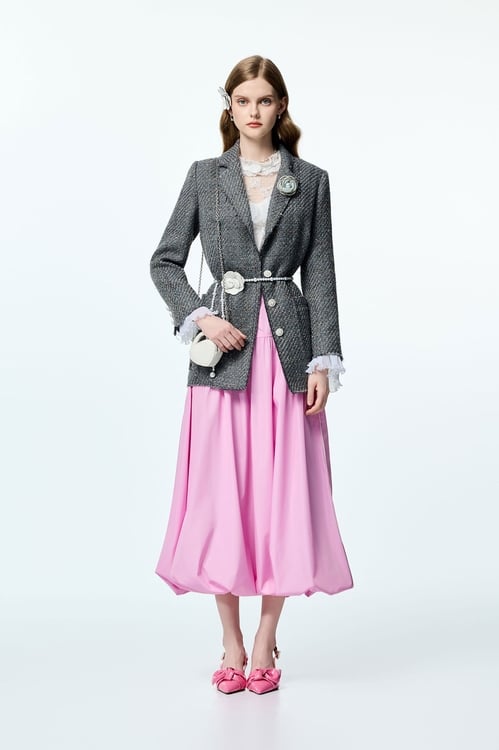 Ruffle Detail Tweed Jacket,Blazers