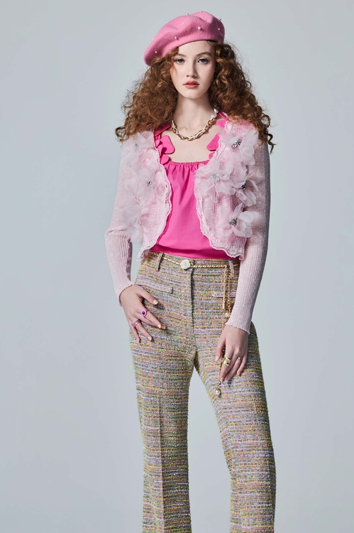 3-D Floral Light Pink Knit Cardigan,Outerwear