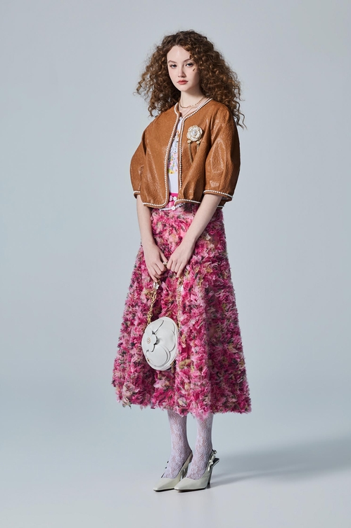 PU Caramel Floral Print Crop Jacket,Outerwear