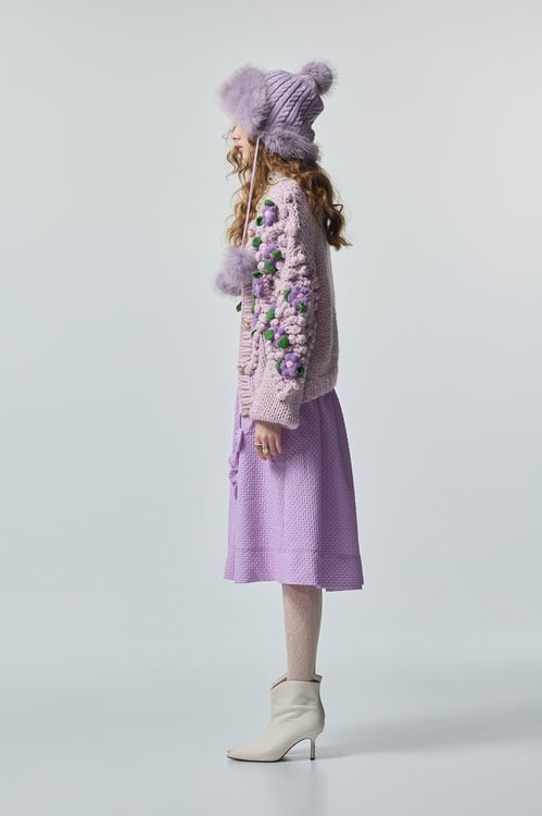 Handcrafted Floral Detail Cable Knit Cardigan,Outerwear