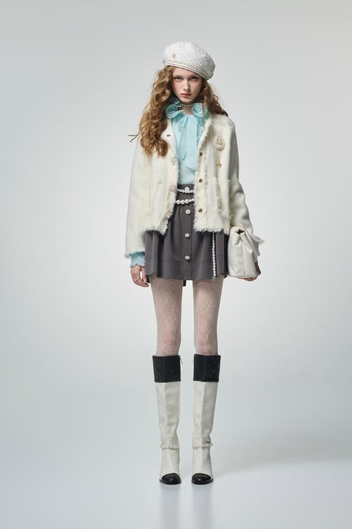 Floral Brooch Detail Plush Knit Cardigan,Outerwear