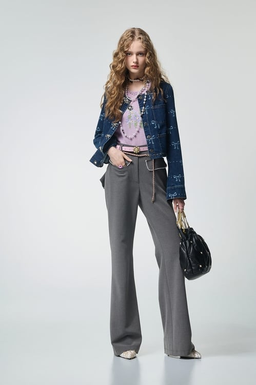 Bow Motif Denim Jacket,Outerwear