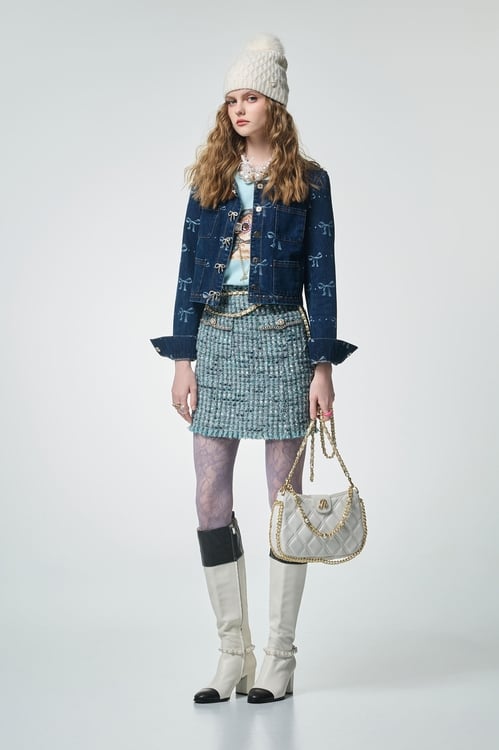 Bow Motif Denim Jacket,Outerwear