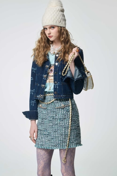 Bow Motif Denim Jacket,Outerwear