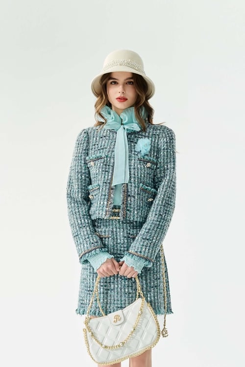 Powder Blue Tweed Jacket,Jackets