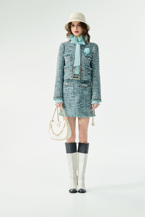 Powder Blue Tweed Jacket,Jackets