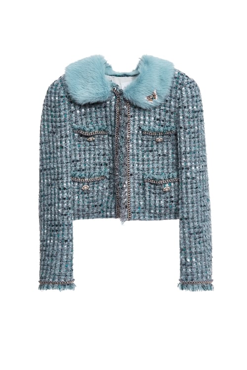 Powder Blue Tweed Jacket,Outerwear